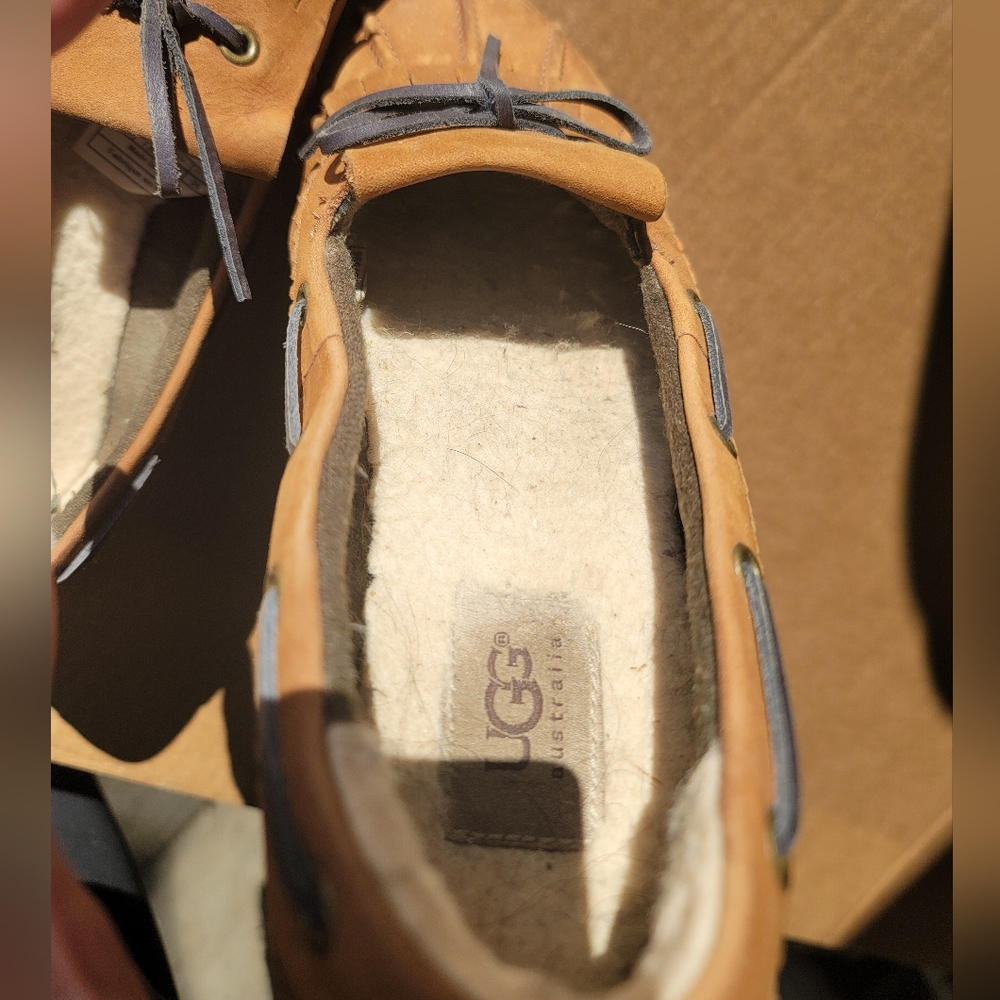 UGG Womens Haylie Brown Leather Shearling Fur Boat Shoes - Picture 8 of 9